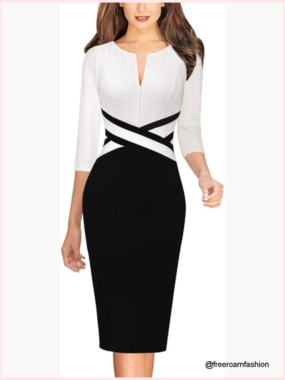 Work Dress Slim Fitted Front Zipper Crisscross Waist Sheath Office Party